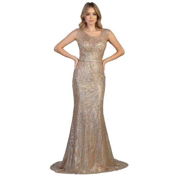 Royal Queen Dresses & Skirts - Rose Gold Evening Long Scoop Neck Sleeveless Mermaid Dress By Royal Queen RQ7810